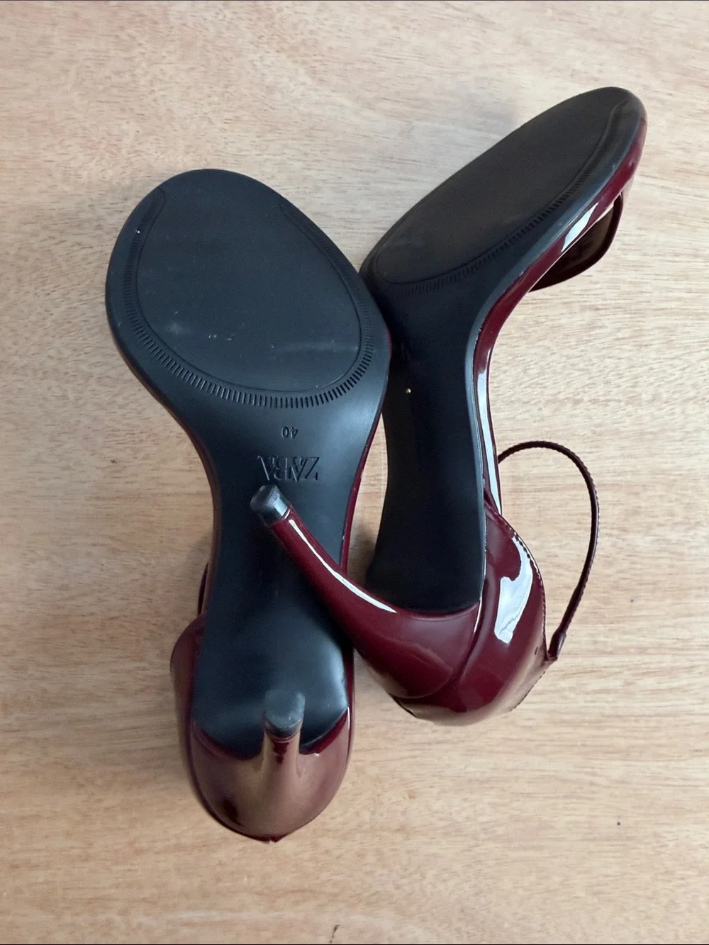 Zara Wine Patent Ankle-Strap Heels